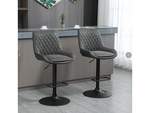 Lot de 2 tabourets de bar réglables en hauteur avec dossier et repose-pieds en similicuir gris foncé