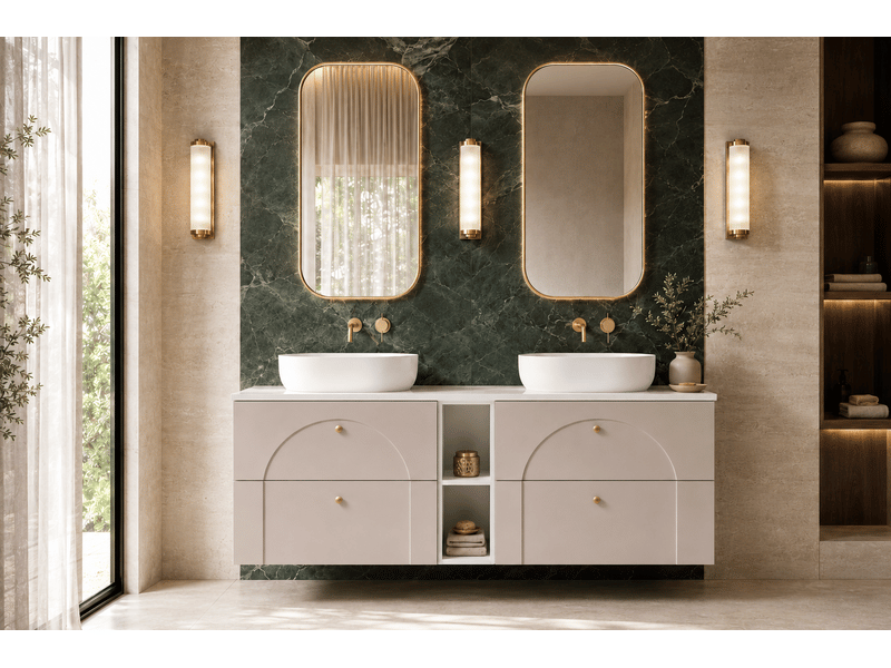  Meuble sous-vasque suspendu aura 140 cm avec étagère blanche cachemire mat g  - Conforama B