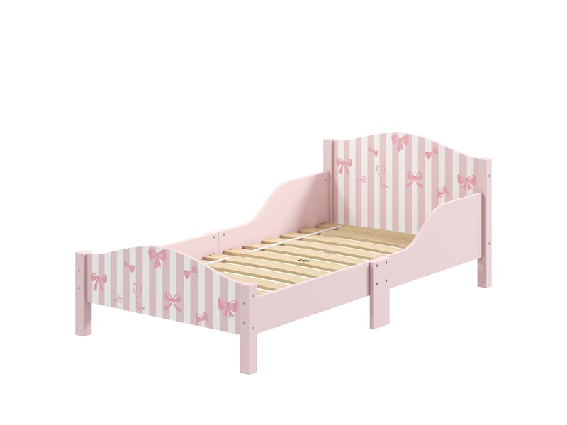  Lit enfant 70 x 140 cm, barrière de sécurité, motif nœud, rose  - Conforama B