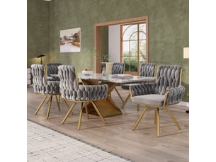 Lot de 6 chaises de salle à manger pivotantes,avec accoudoirs,velours,gris