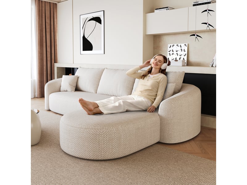 Canapé d’angle modulable en l 4 places 266x168x85 cm canapé sans armature ni montage, garnissage mousse, tissu chenille blanc OPULERANE TRADING LTD - Conforama E