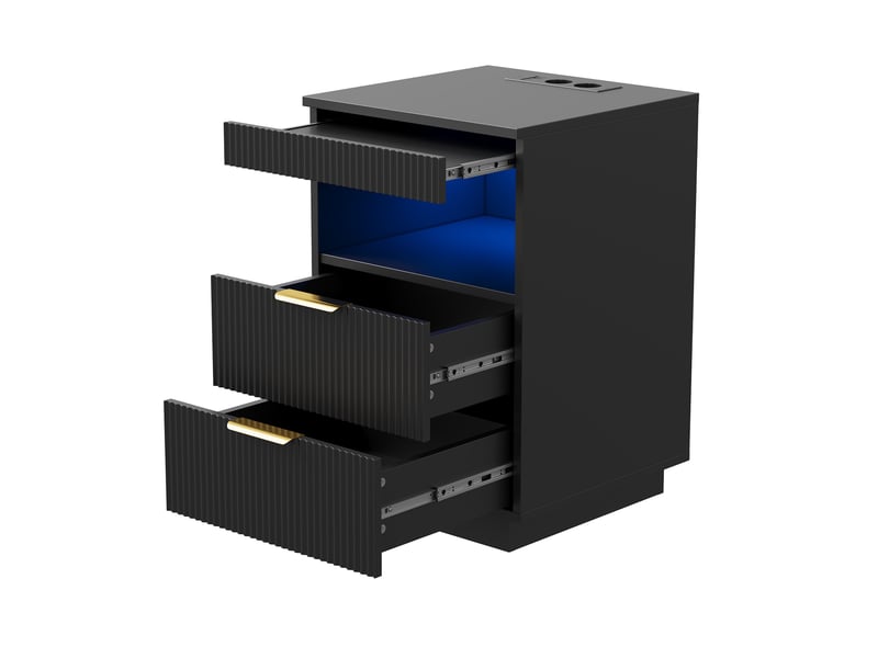 Table de chevet 40x40x60 cm, table de nuit avec station de charge usb c et led rgb, compartiment caché, avec 2 tiroirs et niche de rangement, noir - Conforama D