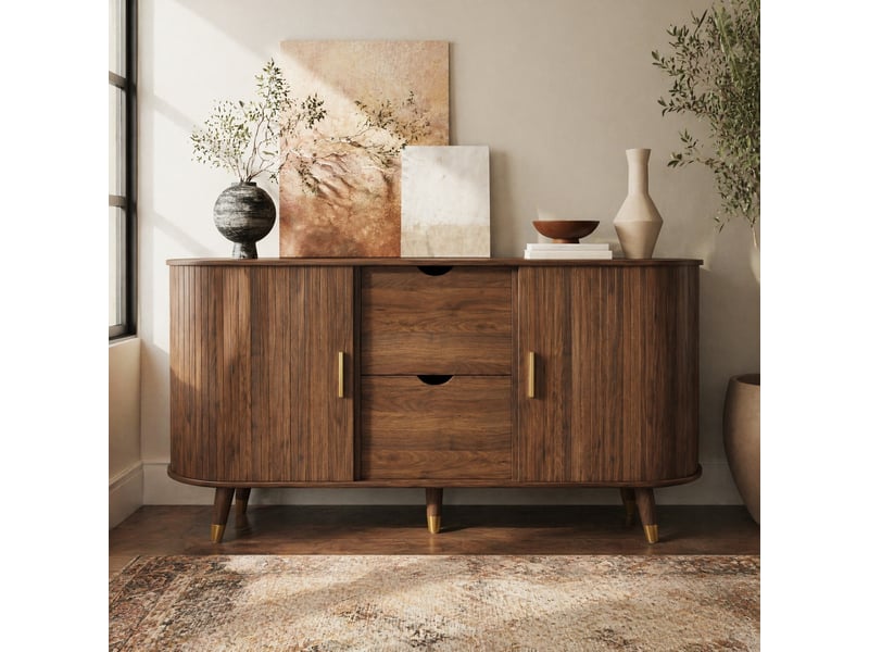 Buffet 2 portes coulissantes et 2 tiroirs - lpospi - rangements ouverts, mdf, noyer - Conforama C