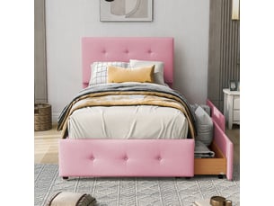 Lit avec rangement 90x200 cm REDOM coloris rose