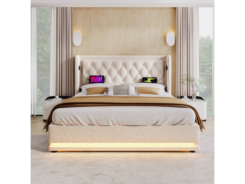  Lit avec tête de lit capitonnée en abs+pc ambré 160 x 200 cm  - Conforama D