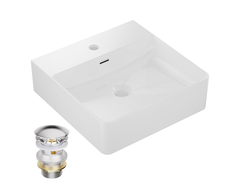 Cecipa max lavabo 42 x 42 cm - céramique - rectangulaire - avec bonde pop-up - avec espace de pose - pour pose sur plan et fixation murale - blanc - Conforama A