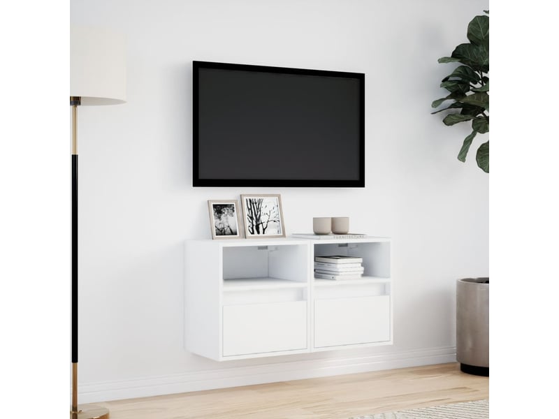  Lot de 2 meuble tv mural avec lumières led blanc 41x31x45 cm shl66519  - Conforama D