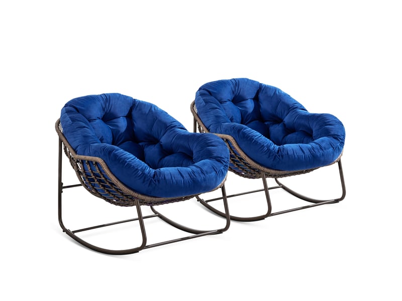  Fauteuil à bascule extérieur 78x106x90 cm – bleu marine – coussin rembourré, acier et rotin synthétique  - Conforama A
