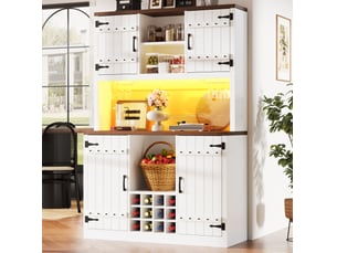 Buffet de cuisine blanc avec led rgb, style industriel, niches ouvertes et range-bouteilles