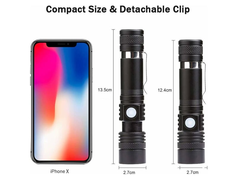  Lampe torche, lampe de poche 1000lumens lampe torche led rechargeable usb, 4 modes eclairage, ipx4 étanche, lampe de poche zoomable pour camping, rand  - Conforama E