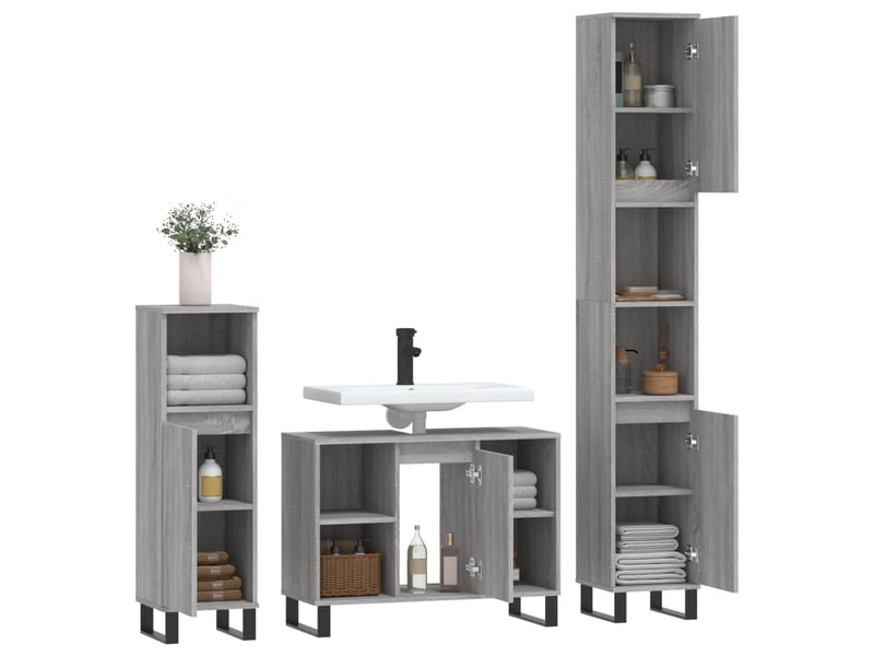  Ensemble de meubles de salle de bain 3 pcs sonoma gris cf63818  - Conforama E