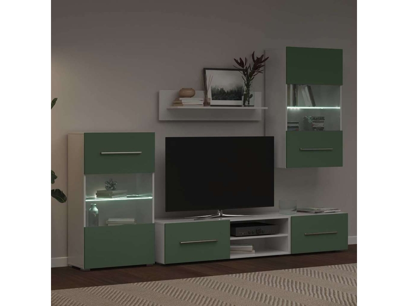 Meubles tv - banc tv - meuble de rangement avec lumière led 5 pcs vert olive bois d'ingénierie  - Conforama D