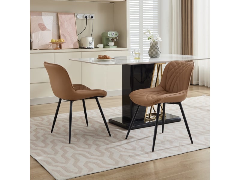 Lot de 2 chaises de salle à manger - 50x47x77cm - chaises capitonnées en tissu rembourré pieds métal noir - marron - Conforama C