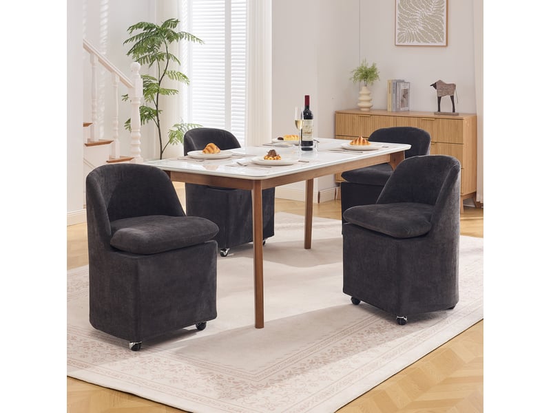  Lot de 2 chaises de salle à manger pivotantes à roulettes en chenille grise homvra  - Conforama B