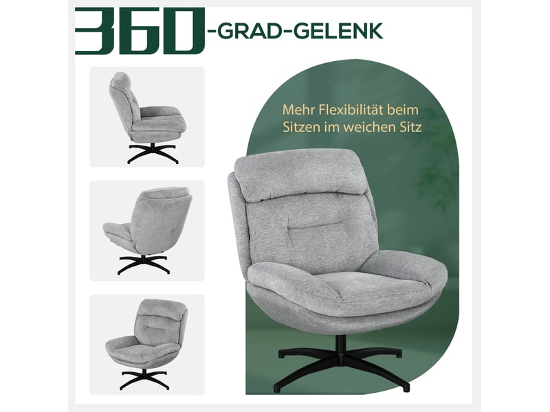  Fauteuil pivotant 79x91x98 cm, rotation 360 degrés, accoudoirs intégrés, polyester gris, design moderne, canapé 1 place  - Conforama D