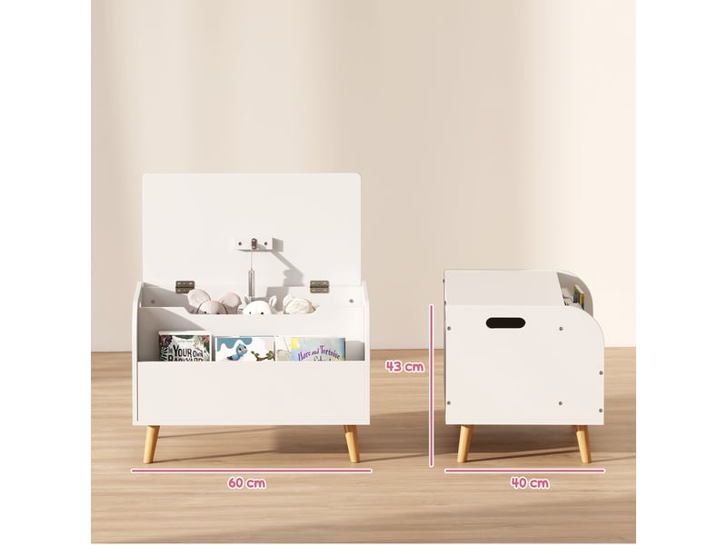  Coffre à jouet enfant, coffre de rangement enfant, 60x40x43cm, couvercle rabattable et compartiment ouvert, blanc  - Conforama C