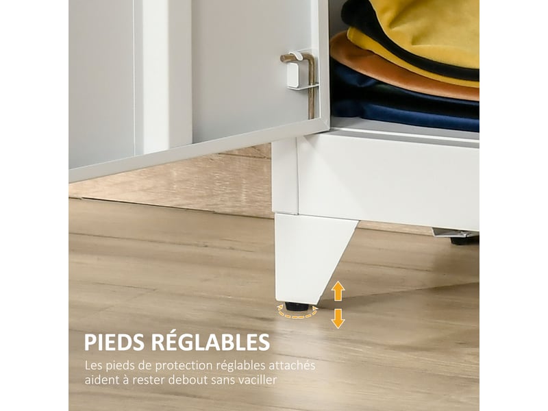  Armoire de bureau à 3 niveaux meuble de rangement bureau métallique 2 portes étagères réglables 75 x 33 x 110 cm blanc  - Conforama W