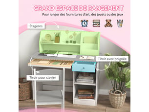 Bureau enfant avec chaise ergonomique avec clavier coulissant tiroir niches et étagères ouvertes gris 90 x 45 x 90 cm