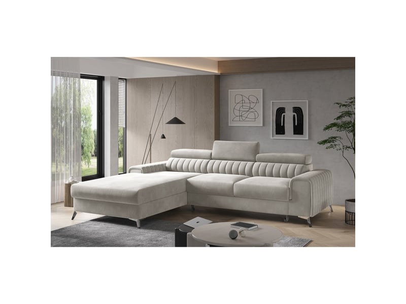  Canapé d'angle gauche beige convertible 3 places jayson avec appuie-têtes  - Conforama A