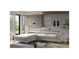 Canapé d'angle gauche fixe MEUBLORAMA  3 places Polyester beige avec coffre de rangement