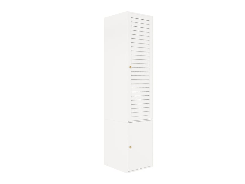 Haut buffet de rangement 45x50x200 cm avec porte persienne, panneau de particules blanc, meuble chambre et dressing - Conforama A