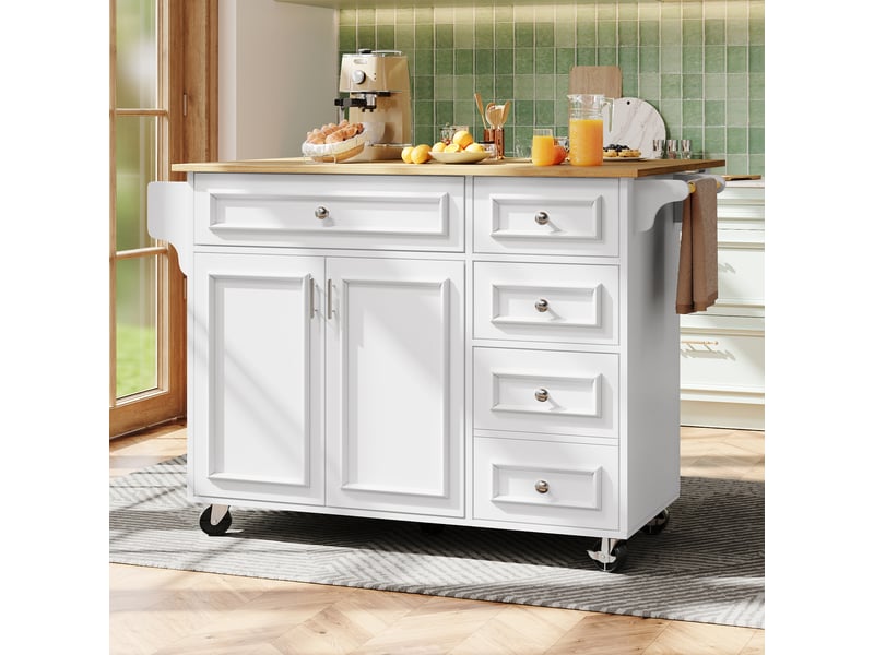  Ilot cuisine, buffet de cuisine avec rangements intégrés, plateau extensible, dimensions 110 x 45 à 75 x 92 cm, mdf, blanc  - Conforama D