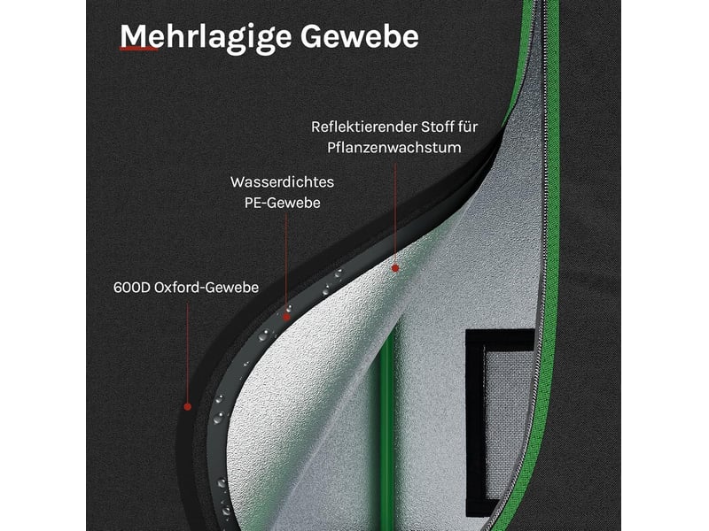  Serre intérieure 60x60x180 cm – noir et vert – tissu oxford 600d occultant, ventilation réglable  - Conforama E