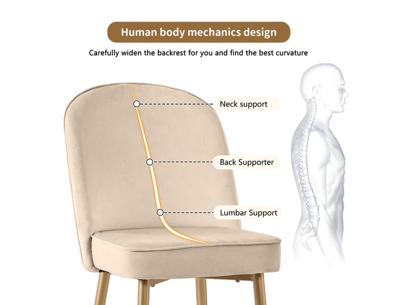Lot de 6 chaises de salle à manger 50x62x89 cm – beige et doré – velours, pieds métal antidérapants - Conforama E