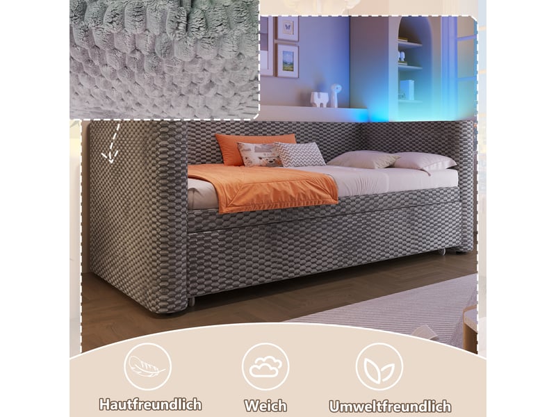  Canapé lit velours gris lit gigogne 90x200 extensible 180x200 avec led  - Conforama E