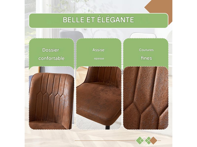  Lot de 2 chaises de salle à manger en tissu marron et pieds en métal noir W3658P368305 - Conforama D