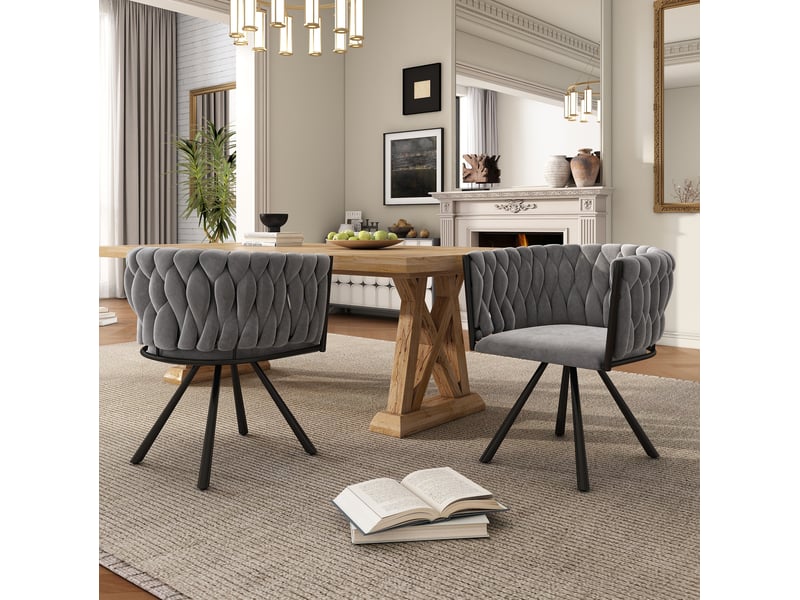  Lot de 4 chaises de salle à manger pivotantes en velours gris  - Conforama D