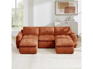 Canapé d'angle en u 3 places sans cadre, canapé modulaire, housse chenille douce, mousse 32d, sans montage, 2 poufs, orange