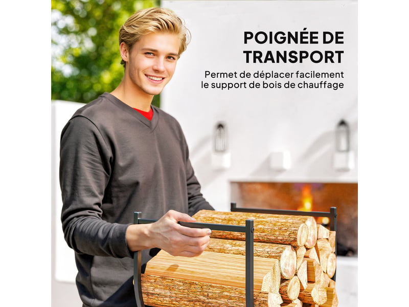  Range-bûches en métal noir, base incurvée stable, 43 x 33 x 38 cm, charge 20 kg  - Conforama W