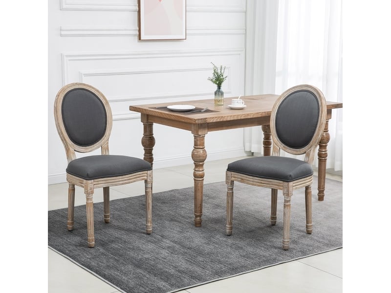  Chaise de salle à manger lot de 2 avec dossier rembourré et patins réglables, en tissu aspect lin gris et bois naturel  - Conforama B