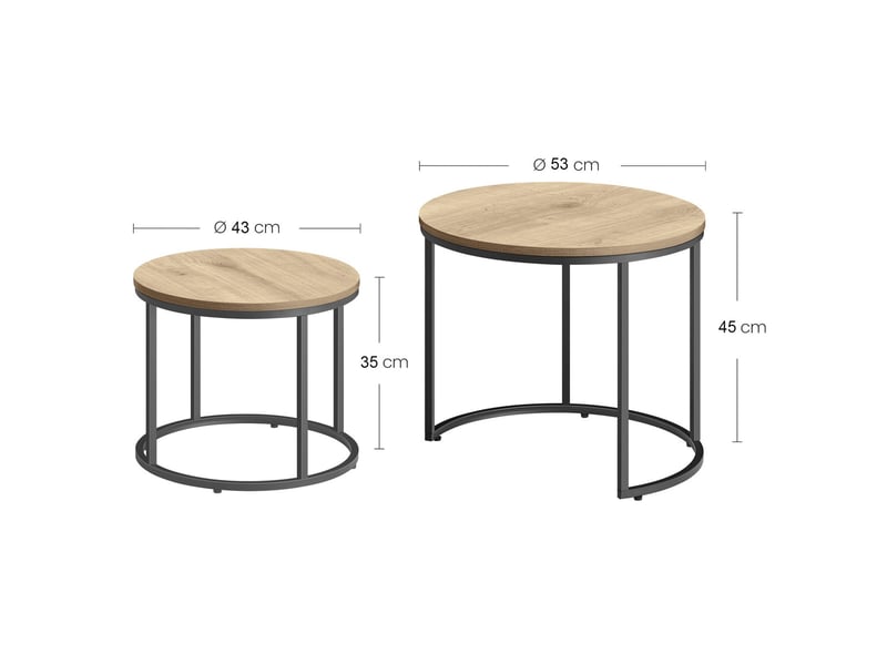  Lot de 2 tables basses rondes style industriel chêne et noir  - Conforama C