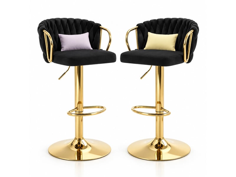  Lot de 2 tabourets de bar pivotants et réglables en velours noir  - Conforama A