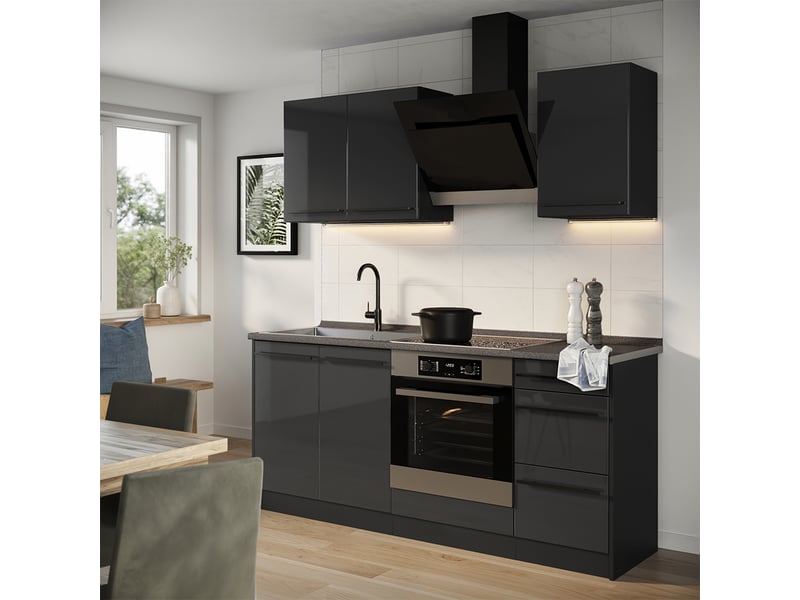  Vicco cuisine, anthracite haute brillanceanthracite, 180cm plan de travail chêne doré  - Conforama C