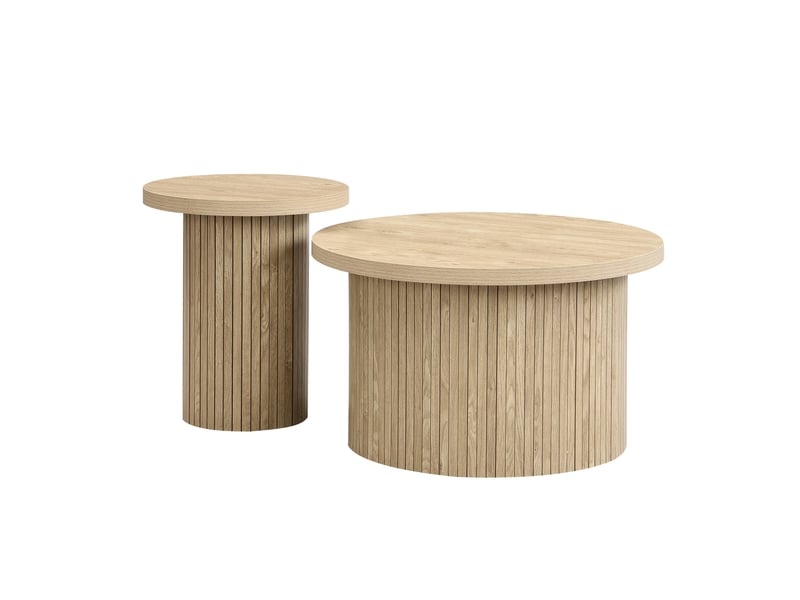  Tables basses rondes gigognes 66x66x40 cm et 40x40x46 cm mdf naturel  - Conforama A