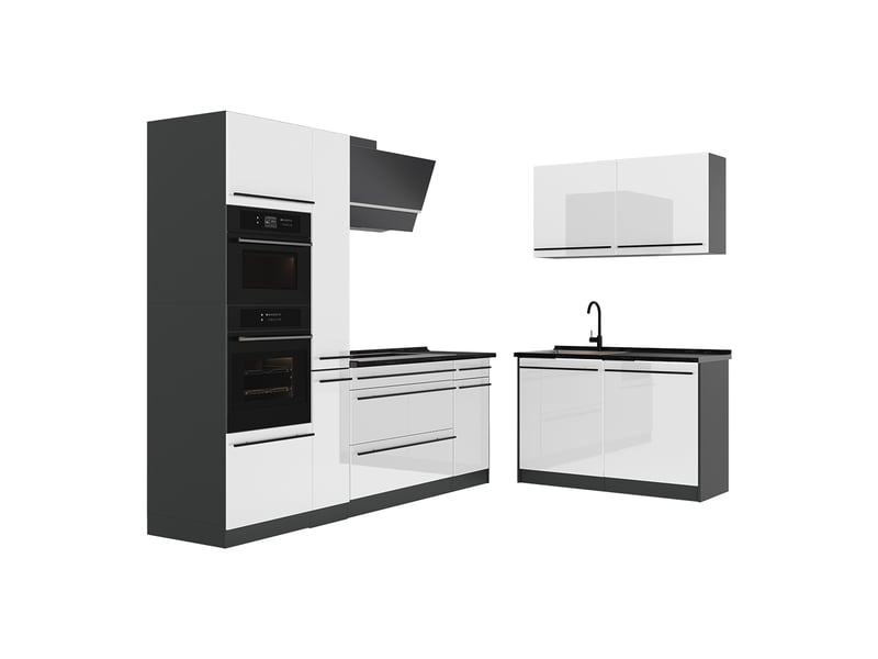 Vicco cuisine en angle, blanc haute brillanceanthracite, 230 x 120 cm plan de travail anthracite  - Conforama A