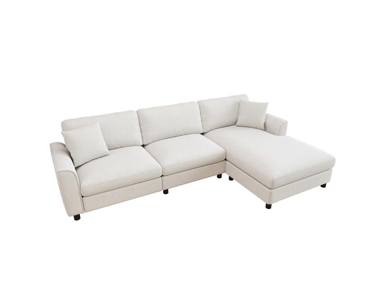  Canapé d'angle 3 places avec méridienne réversible 256 x 137 x 79 cm, en chenille beige  - Conforama A