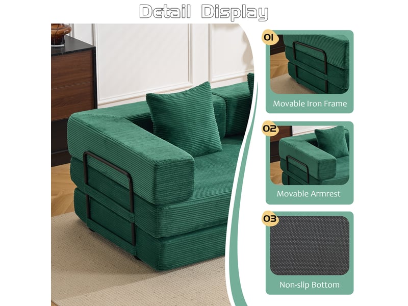  Canapé convertible, canapé-lit, en velours tricoté, vert foncé, pour salon, mobilier pour espace de vie, chambre  - Conforama E