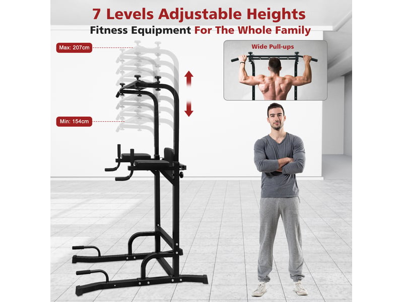  Tour de musculation multifonction 224,8 x 96,5 x 207 cm – noire – hauteur réglable, tractions et dips  - Conforama E