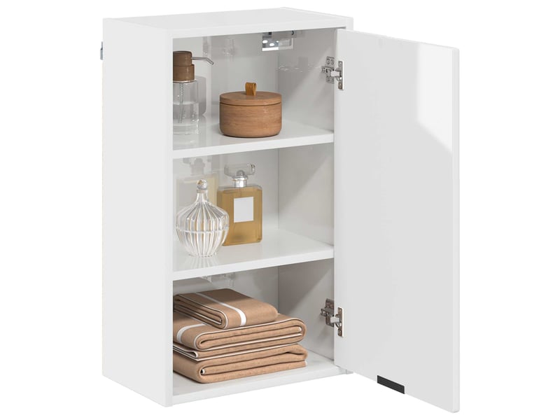  Cabinet de salle de bain, meuble de rangement blanc brillant 39x23.5x65 cm  - Conforama C