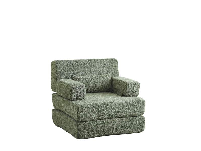 Fauteuil 2-en-1 modulable 1 place en chenille vert - Conforama D