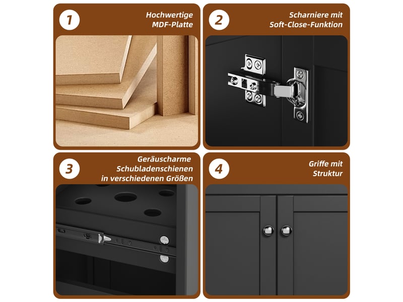 Meuble vasque sur pied noir, 76 x 47 x 86 cm, en mdf et céramique, avec 3 tiroirs à coulisses silencieuses - Conforama C