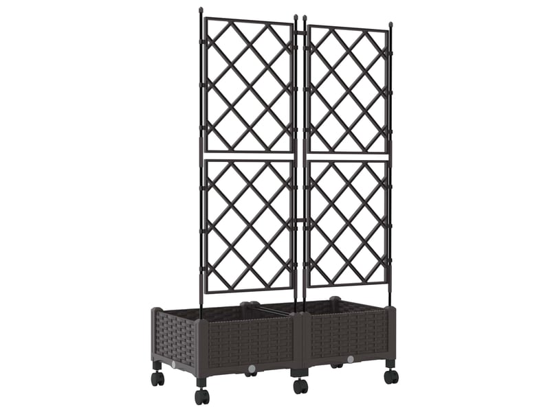  Jardinière - bac de jardin avec treillis et roues 2 pcs marron pp  - Conforama D