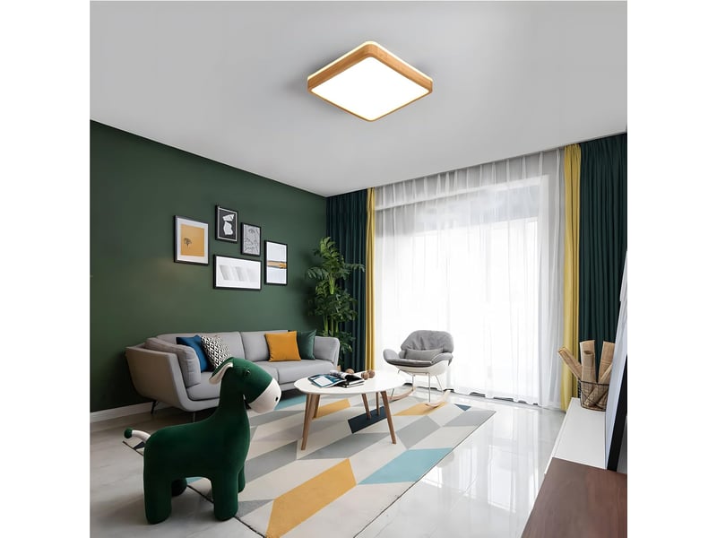  Plafonnier led en bois forme carré bois naturel à 360° 40x40cm  - Conforama C