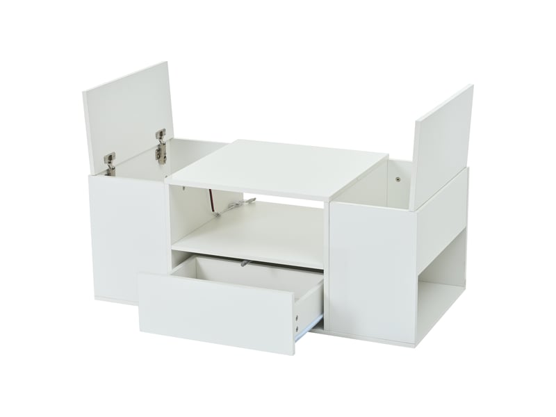  Table basse (100 x 50 x 40 cm), table d'appoint avec un tiroir, console avec deux compartiments, table de salon laquée brillante avec éclairage led, table basse avec 6 compartiments de rangement, blanche  - Conforama D