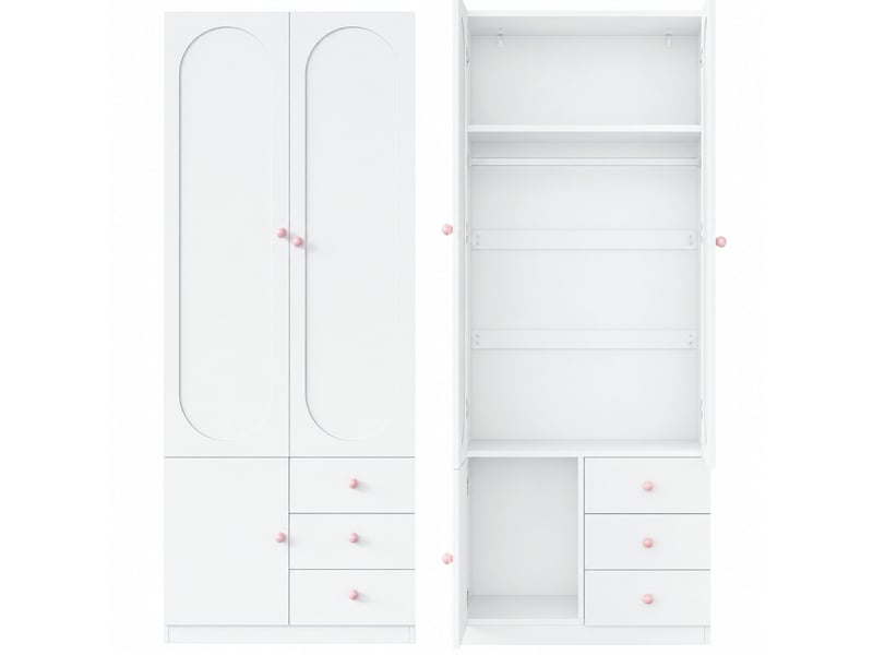  Armoires tcqpz lot de 2 160 x 50 x 200 cm 2 portes 3 tiroirs penderie et étagères mdf blanc  - Conforama A