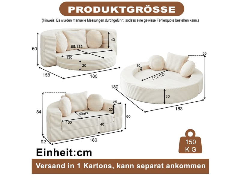  Canapé convertible 4-en-1, canapé 1 place en velours côtelé beige  - Conforama C